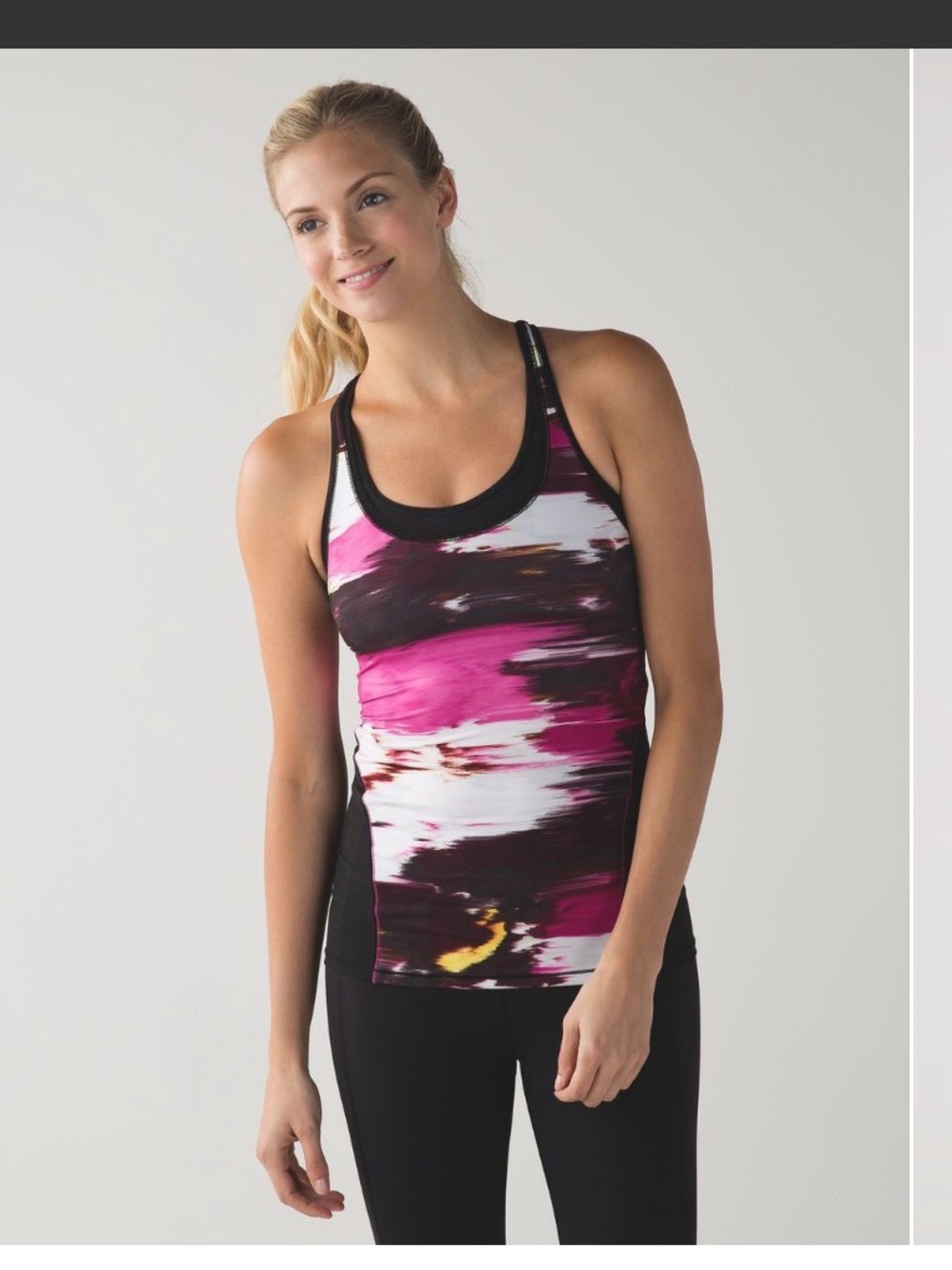 lululemon athletica Pink and Black Brushstroke Racerback Tank